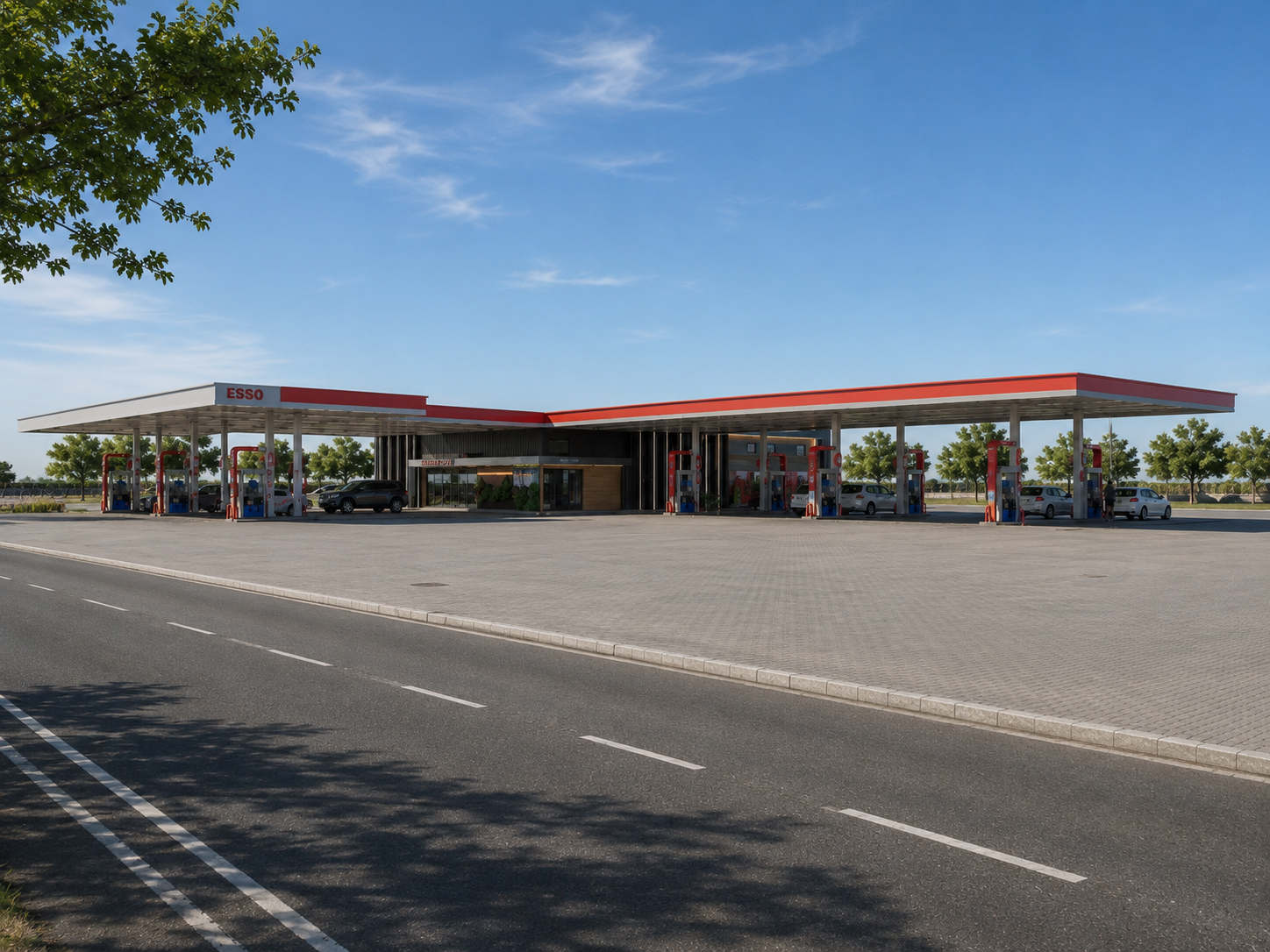 Posto Esso durante o dia